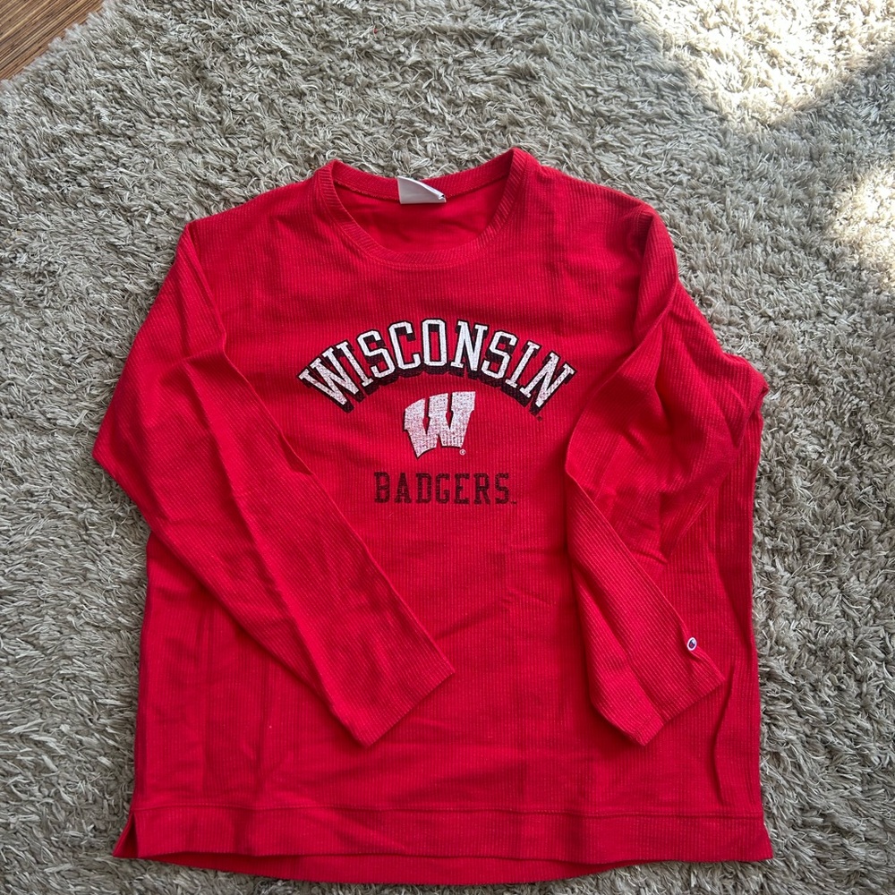 Champion Wisconsin Badgers Red Long Sleeve Ribbed Tee, Sz 2XL